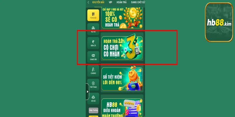 Khuyến mãi hoàn trả cược thua đến 3% siêu hấp dẫn
