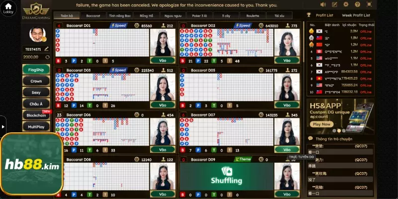 Mỗi phút đều có hàng chục phòng chơi được mở tại live casino